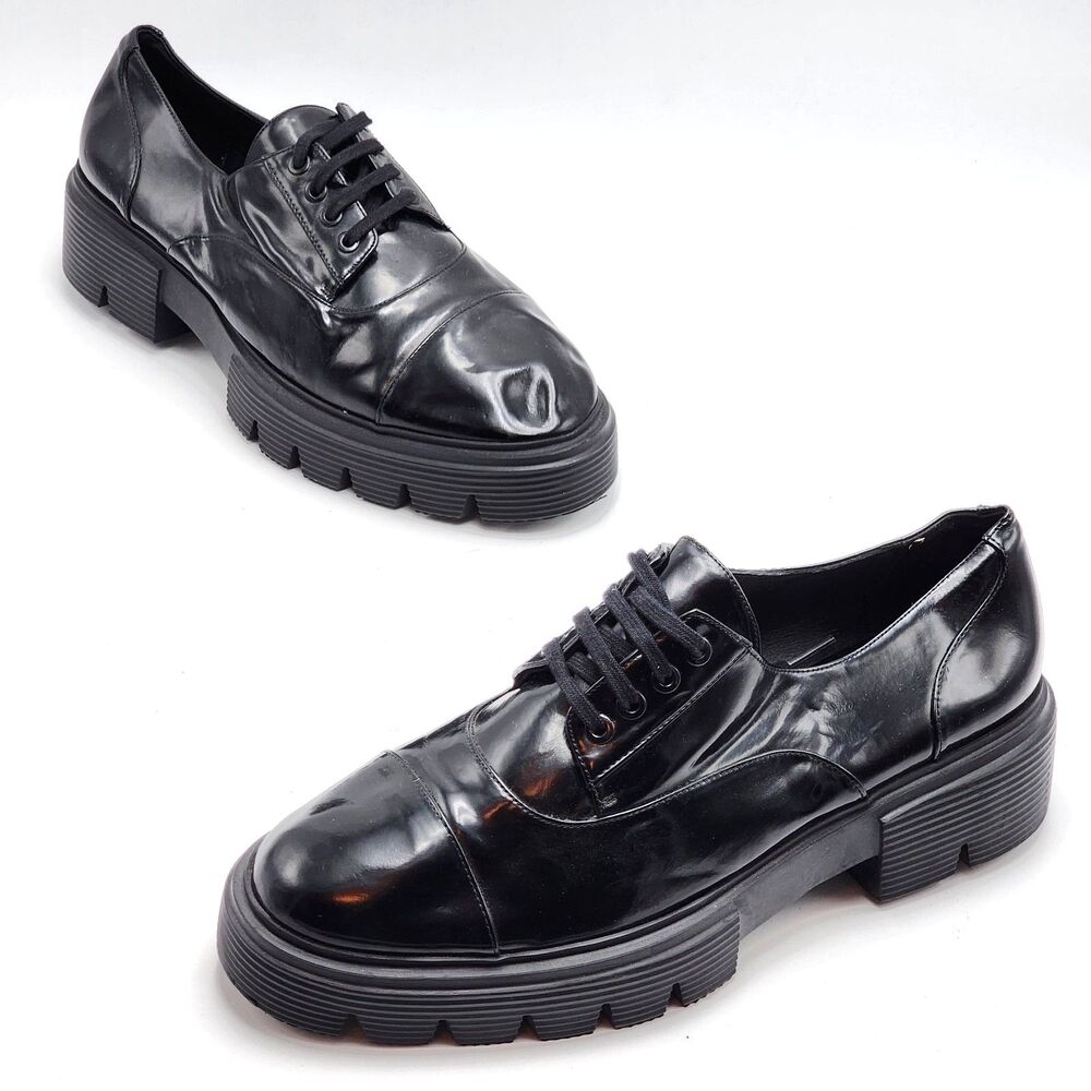 Stuart Weitzman Nolita Patent Leather Platform Oxford Lace Up Shoes Size 10.5